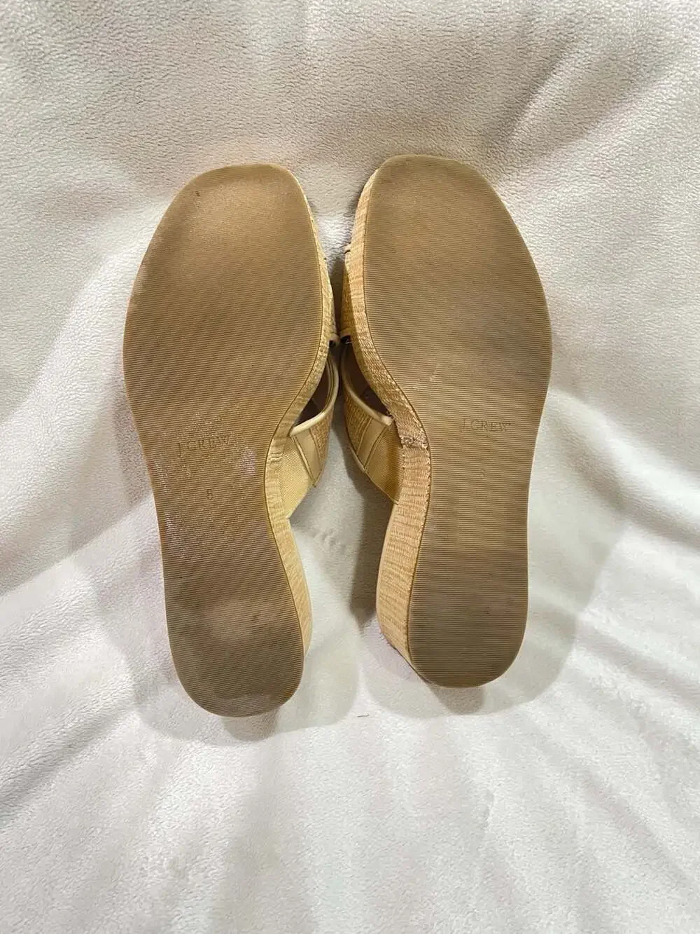 J.Crew Factory Raffia Crisscross Platform Wedge Sandals Size 8 Natural Beige